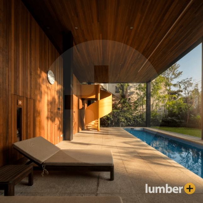 A great choice for wood ceiling ideas, this poolside space shows off Cumaru’s strength and style.
