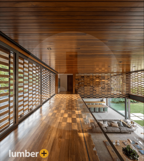 One of the best wood ceiling ideas, Cumaru brings warmth and unity to the ceiling and floors.