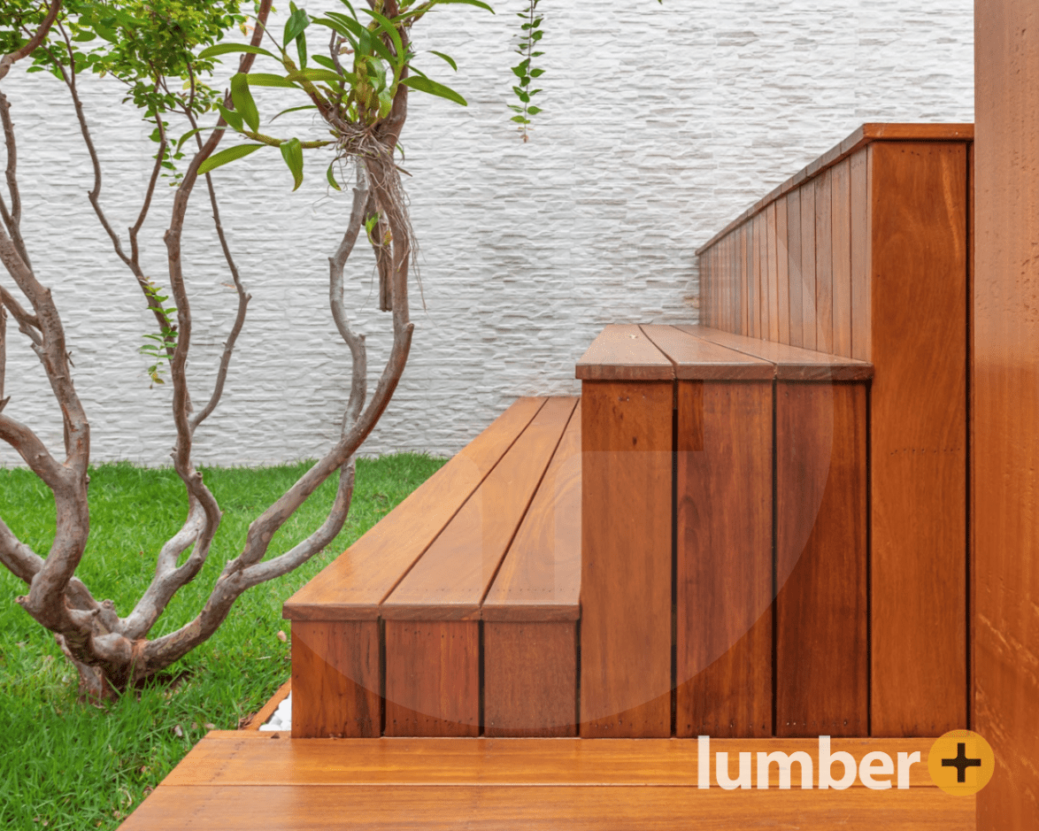 a close-up image of a hardwood decking material