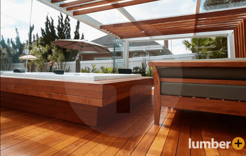 Jatoba wood used on a deck of a hot tub. 