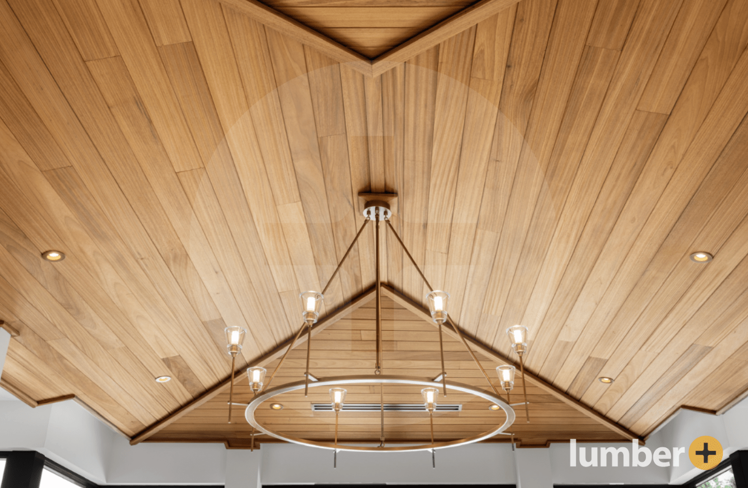 the ceiling of a community center made with Thermo Ayous wood