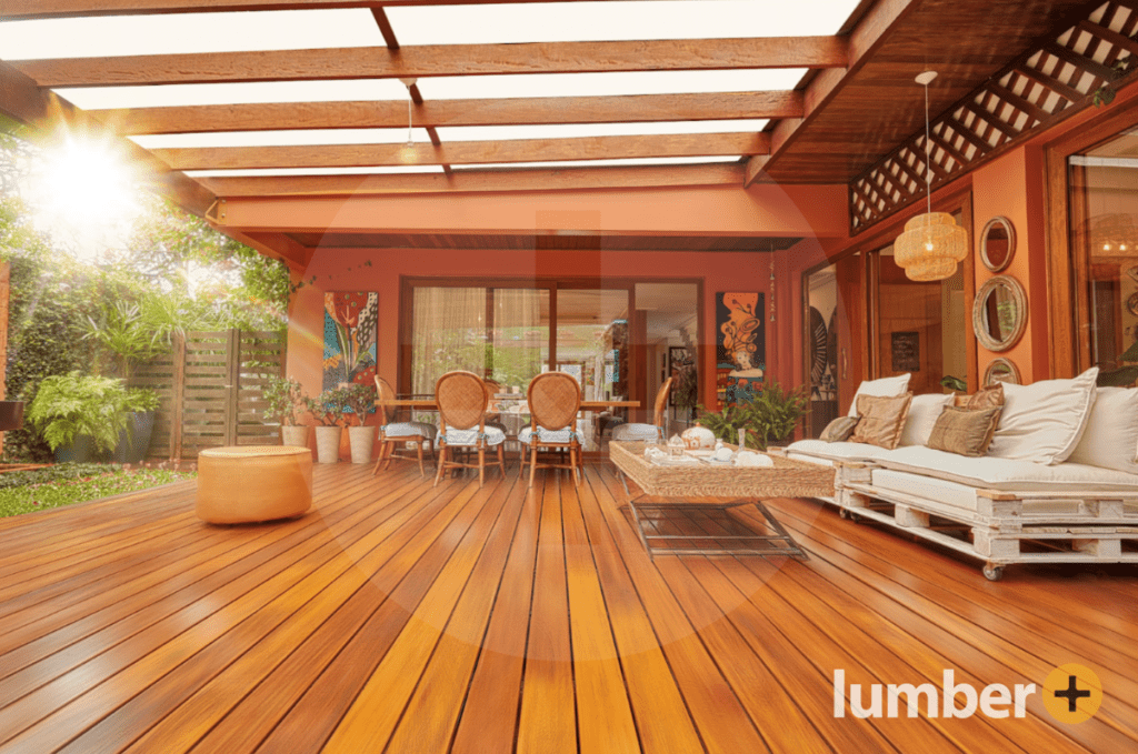 an image of a Cumaru deck with deck furniture and a pergola