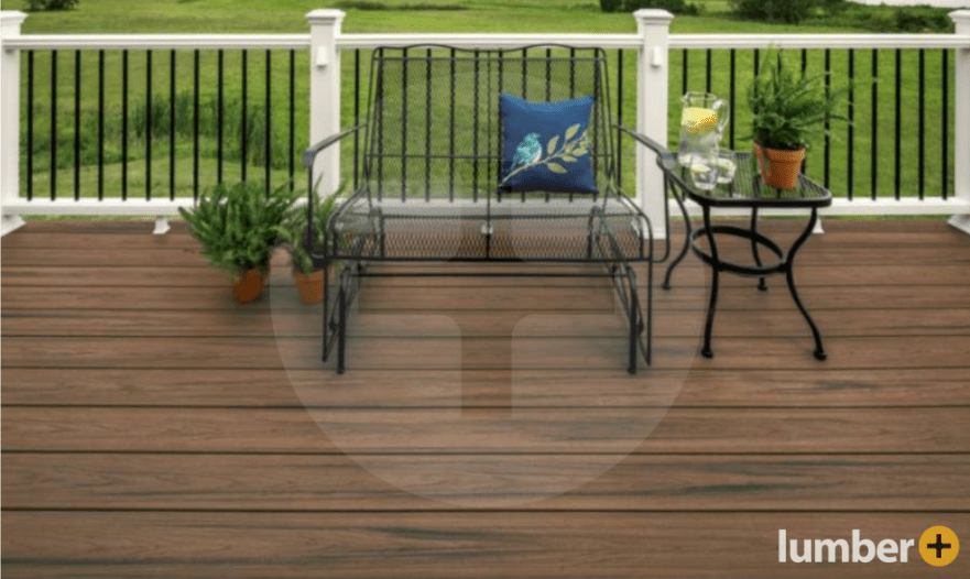 Trex Decking - Enhance Naturals® in Toasted Sand decking with a white railing.