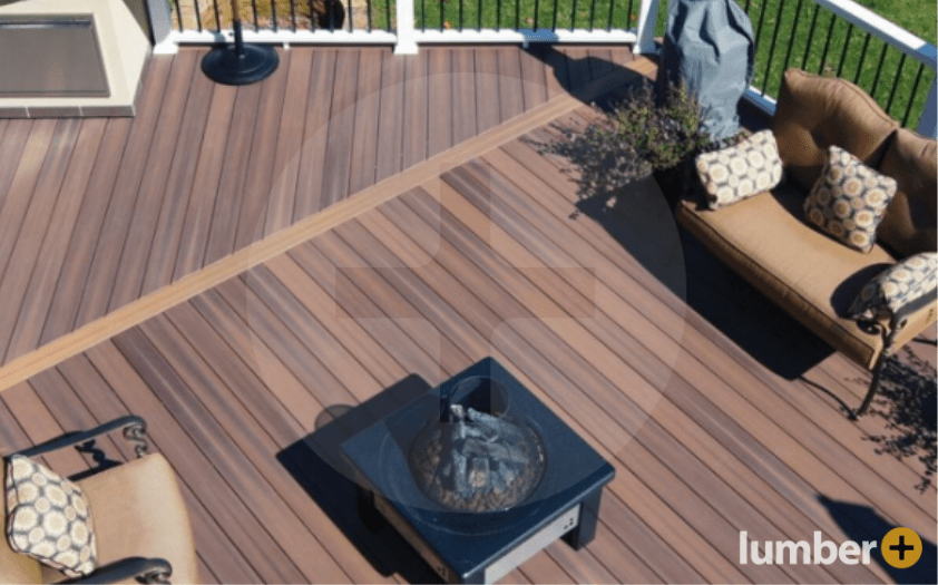 Aerial view of the rich brown tones of the tudor brown Fiberon decking.