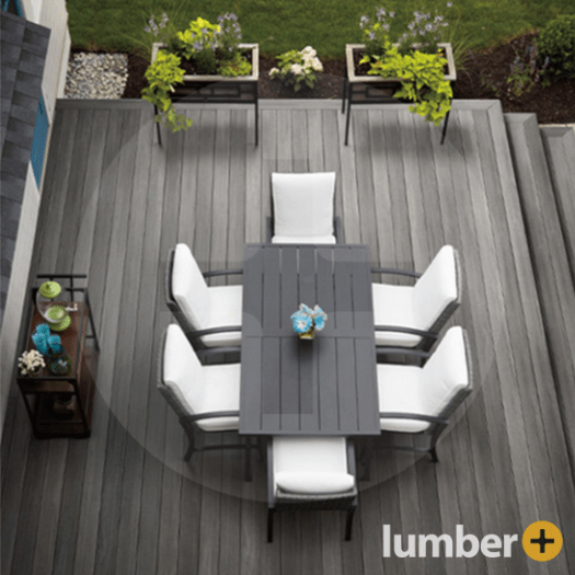 An aerial view of the sleek gray Azek decking.