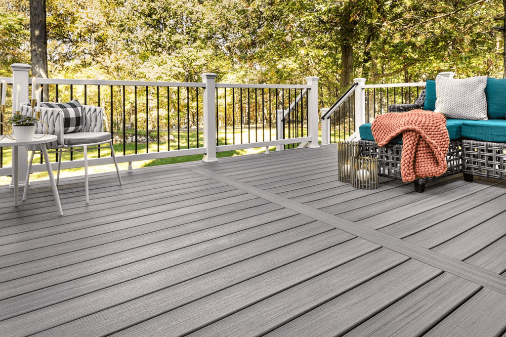 Image of a Trex deck with different deck board sizes.