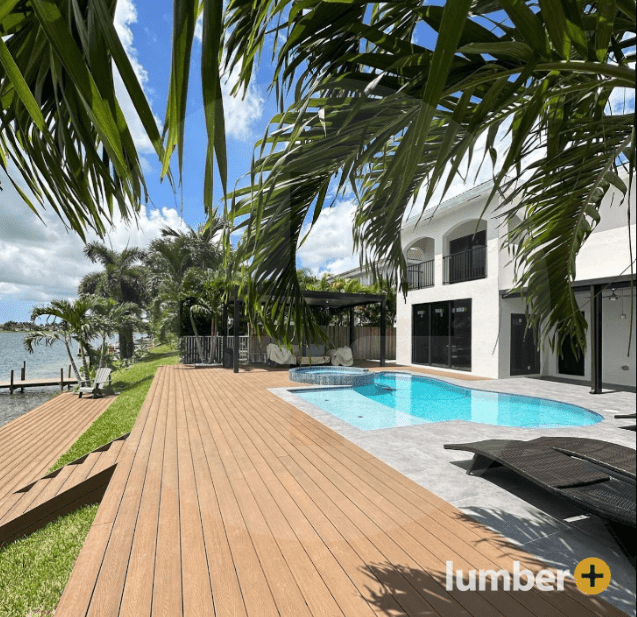 Norx ® wood decking with steps that lead down to the dock.