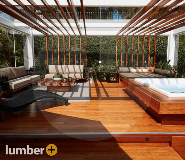 An image of exotic wood deck and hot tub.