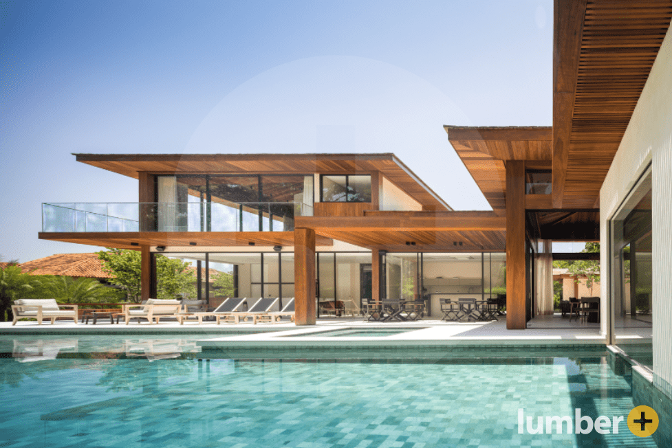 modern building with hardwood ceiling and siding