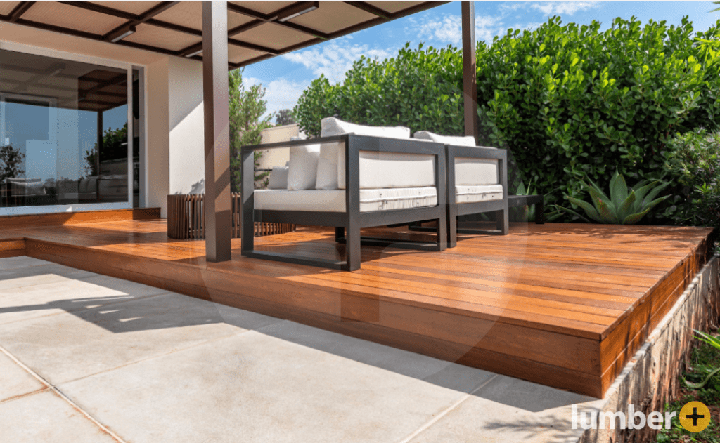 contemporary floating deck with outdoor seating arrangement