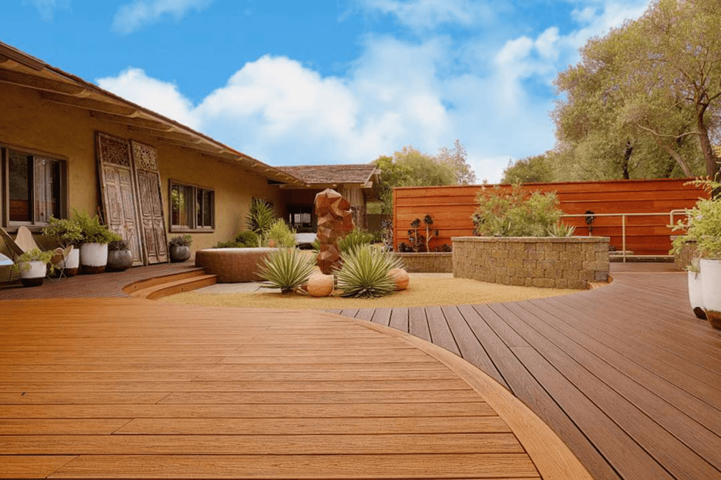 Image of Trex Transcend decking in two-toned tiki torch and lava rock.