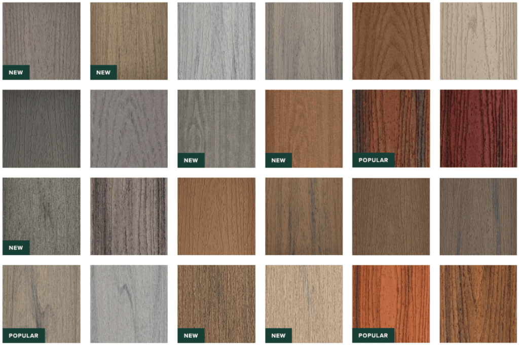 A Trex decking color chart, showcasing multiple Trex deck color options.