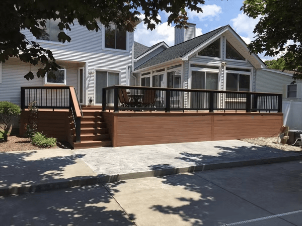 Classic Trex slatted skirting by Keystone Custom Decks, with matching colors for a seamless look.