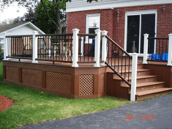 Trex lattice skirting with wood framing by Georgetown Decks & Construction, offering contrast and ventilation for the deck.