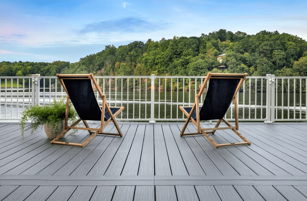 A Trex Signature® deck in Whidbey, with light, beach-inspired tones.