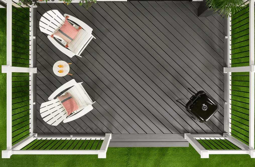 A Trex Enhance® deck in Clam Shell, featuring cool dark gray tones.