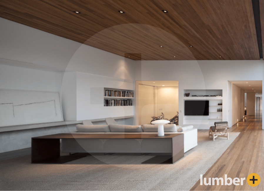 Contemporary hardwood ceiling design idea with matching wood floors