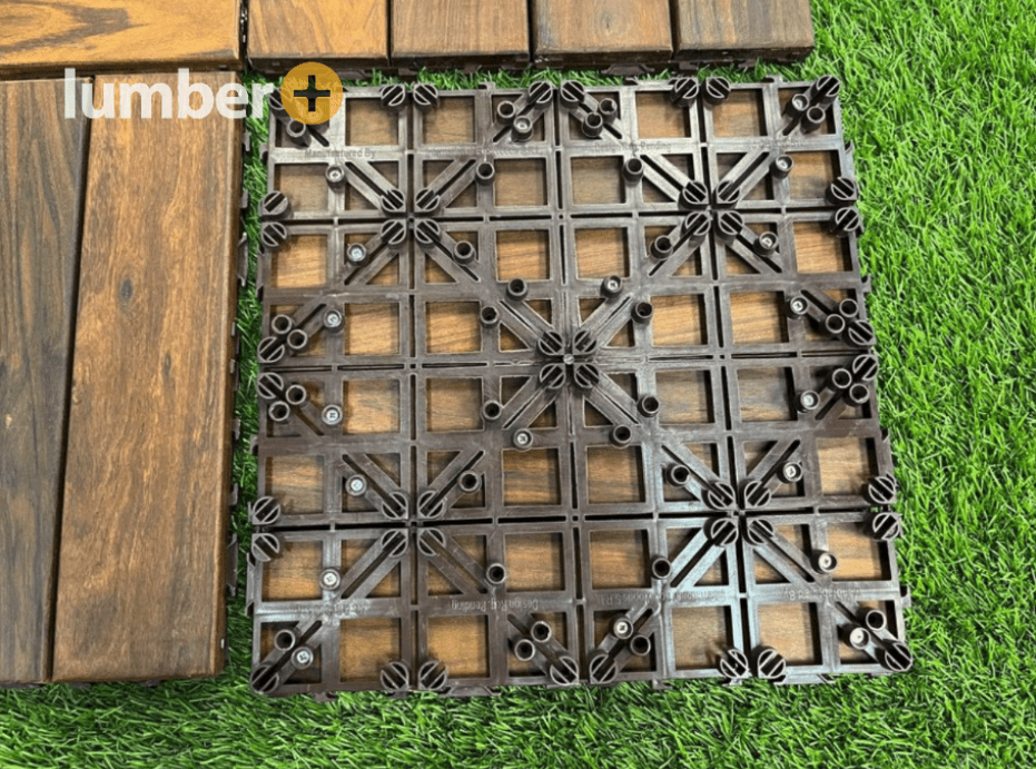 The interconnecting grid system on the backside of a 12x12 Ipe deck tile