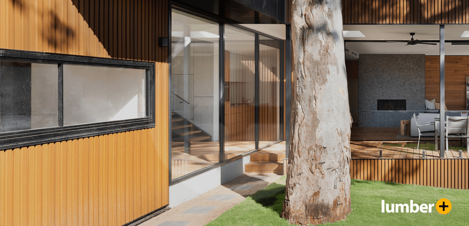 Interior-exterior transition showing rainscreen cladding installation details.