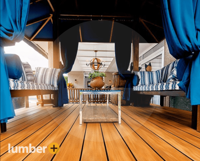 An image of Garapa wood deck with patio furniture.