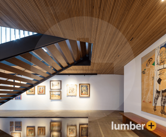 Ceiling paneling inside an art museum.