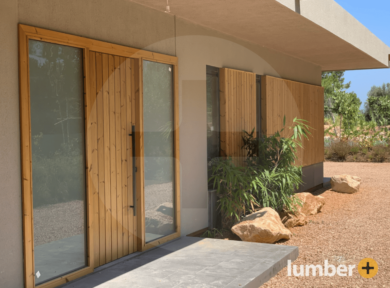 Wood siding accents on a home.